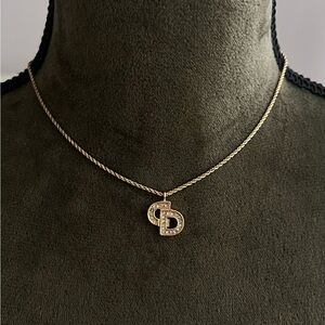 Vintage Christian Dior Classic CD Logo Monogram Rhinestone Pavé Gold Necklace
